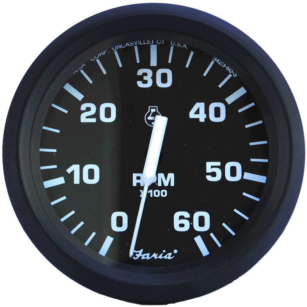 Faria Euro Black 4" Tachometer - 6,000 RPM (Gas - Inboard & I/O) 32804 — Quality Boat Parts