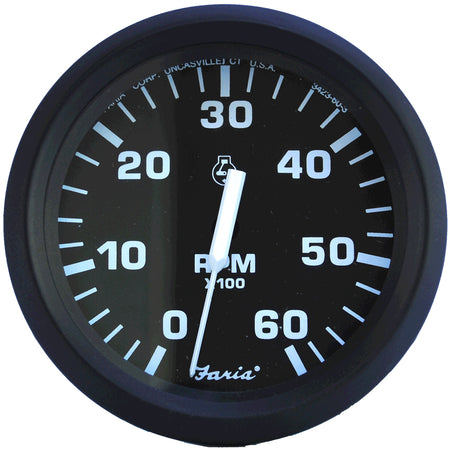 Faria Euro Black 4" Tachometer - 6,000 RPM (Gas - Inboard & I/O) 32804 — Quality Boat Parts