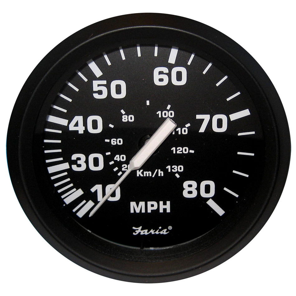 Faria Euro Black 4" Speedometer - 80MPH (Pitot) 32812 — Quality Boat Parts