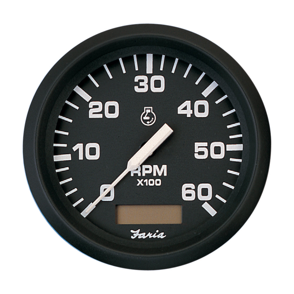 Faria Euro Black 4" Tachometer w/Hourmeter - 6,000 RPM (Gas - Inboard) 32832 — Quality Boat Parts