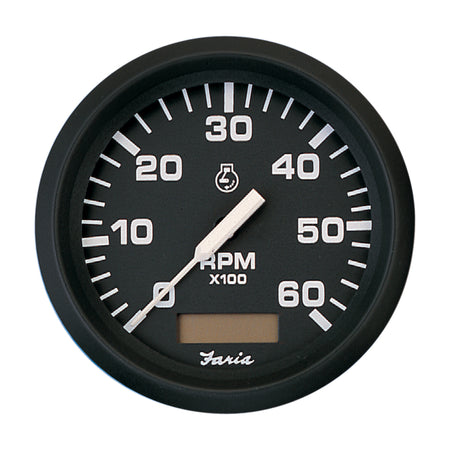 Faria Euro Black 4" Tachometer w/Hourmeter - 6,000 RPM (Gas - Inboard) 32832 — Quality Boat Parts