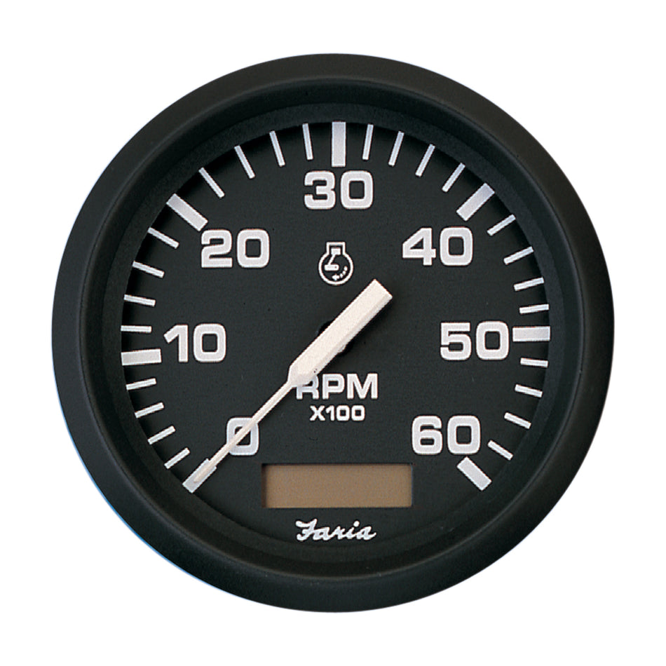 Faria Euro Black 4" Tachometer w/Hourmeter - 6,000 RPM (Gas - Inboard) 32832 — Quality Boat Parts