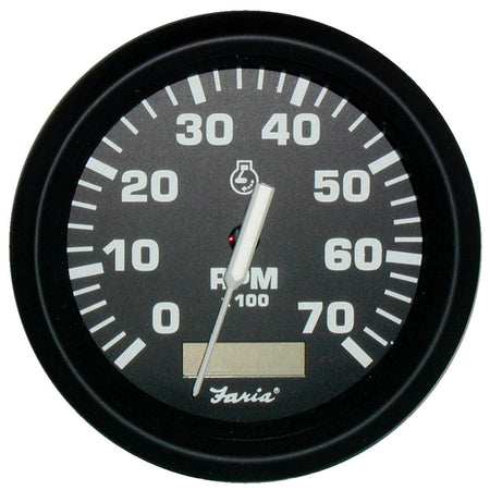 Faria Euro Black 4" Tachometer w/Hourmeter - 7,000 RPM (Gas - Outboard) 32840 — Quality Boat Parts