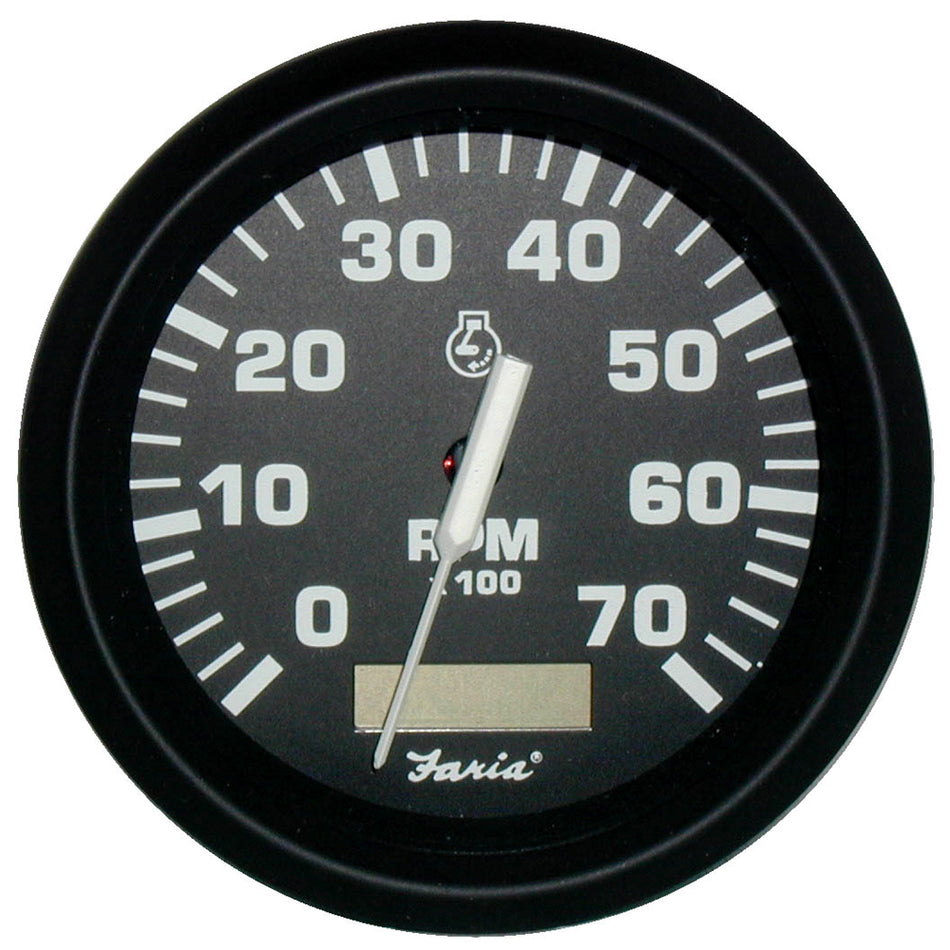 Faria Euro Black 4" Tachometer w/Hourmeter - 7,000 RPM (Gas - Outboard) 32840 — Quality Boat Parts