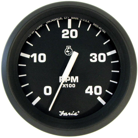 Faria Euro Black 4" Tachometer - 4000 RPM (Diesel) (Mechanical Takeoff) 32842 — Quality Boat Parts