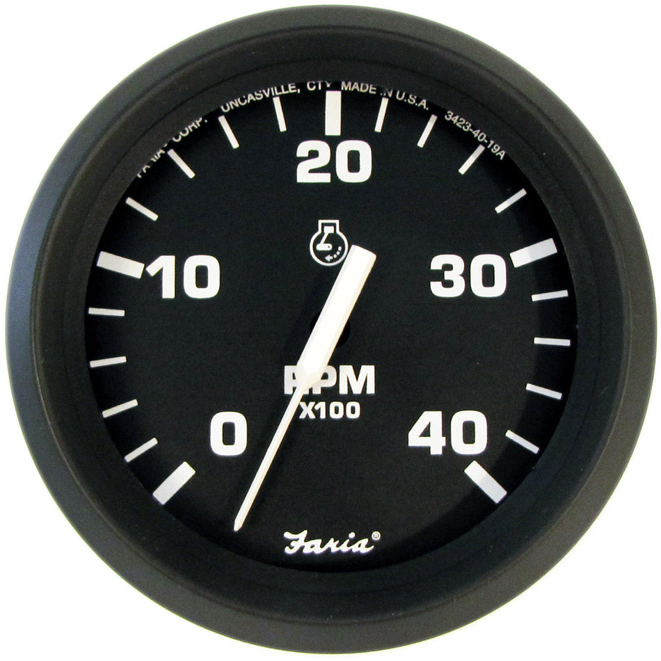 Faria Euro Black 4" Tachometer - 4000 RPM (Diesel) (Mechanical Takeoff) 32842 — Quality Boat Parts