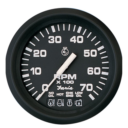 Faria Euro Black 4" Tachometer w/Systemcheck 7000 RPM (Gas) f/ Johnson / Evinrude Outboard 32850 — Quality Boat Parts