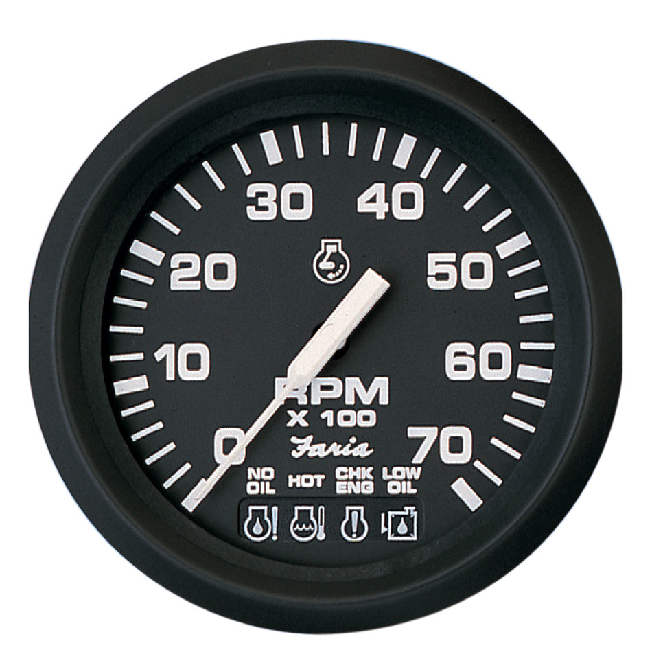 Faria Euro Black 4" Tachometer w/Systemcheck 7000 RPM (Gas) f/ Johnson / Evinrude Outboard 32850 — Quality Boat Parts