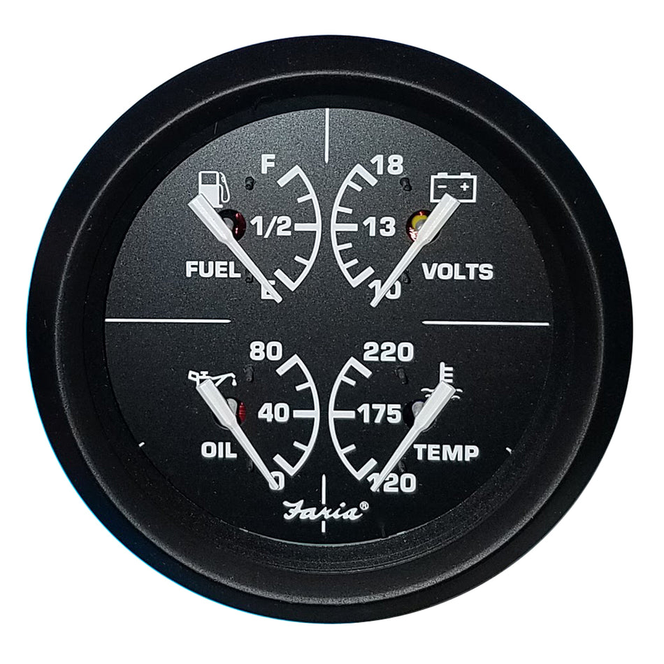 Faria Euro Black 4" Multifunction Gauge - Volt/Fuel/Oil/Water Temperature 32851 — Quality Boat Parts