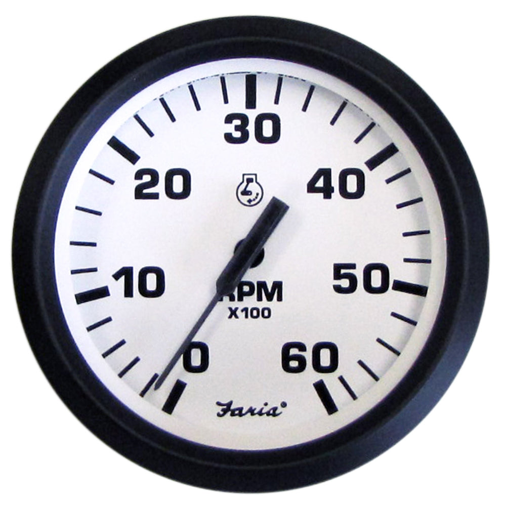Faria Euro White 4" Tachometer - 6000 RPM (Gas) (Inboard & I/O) 32904 — Quality Boat Parts