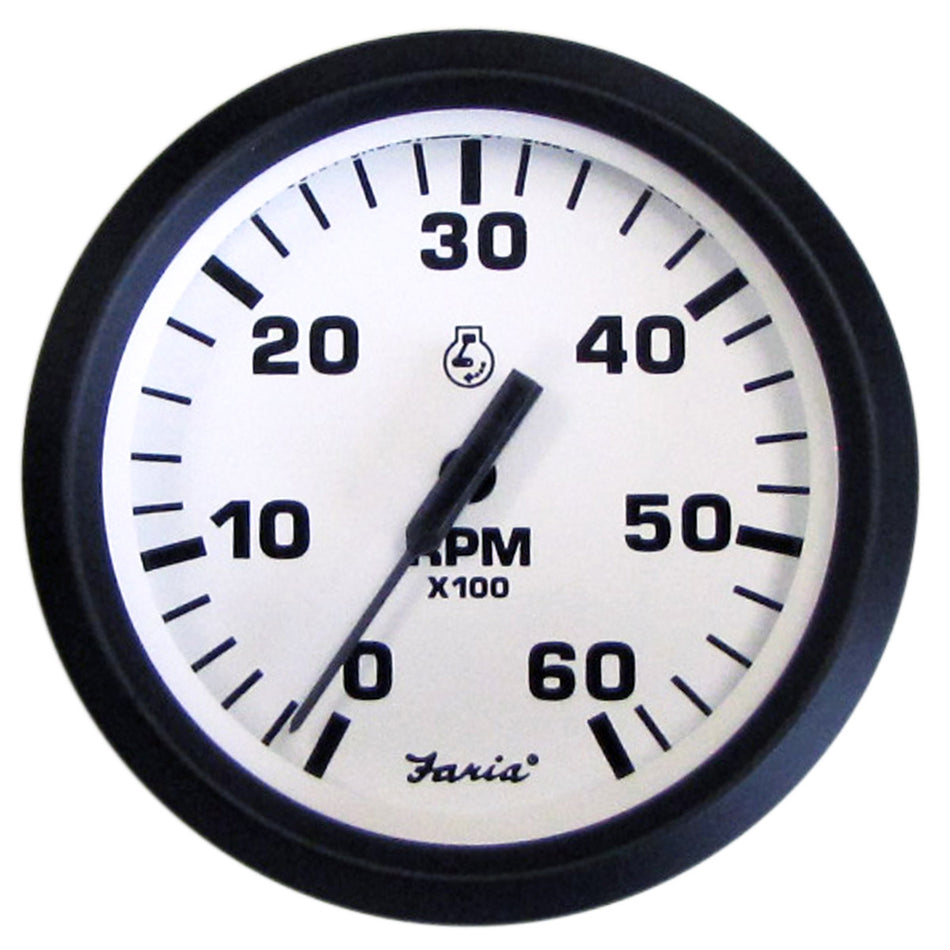 Faria Euro White 4" Tachometer - 6000 RPM (Gas) (Inboard & I/O) 32904 — Quality Boat Parts