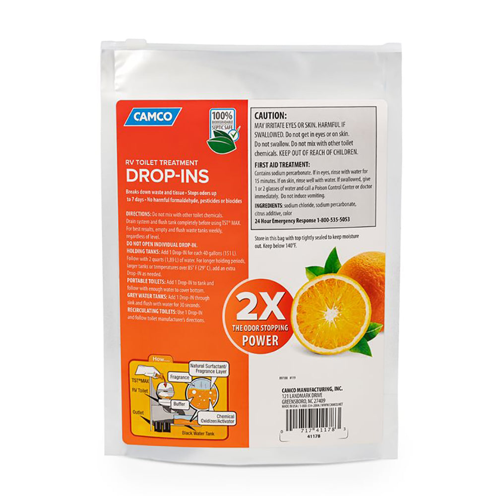 Camco TST MAX Orange RV Toilet Treatment Drop-Ins *10-Pack 41178 — Quality Boat Parts