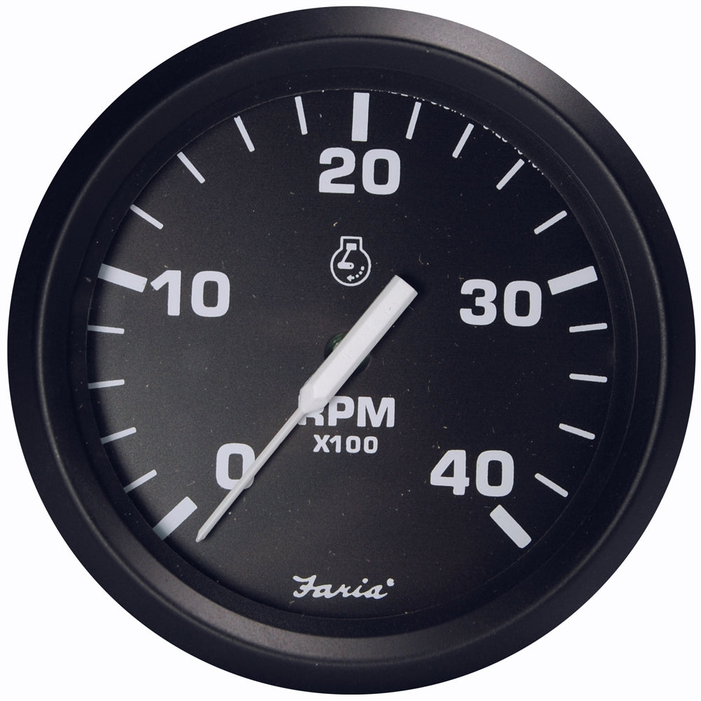 Faria Euro Black 4" Tachometer - 4000 RPM (Diesel - Magnetic Pick-Up) 32803 — Quality Boat Parts