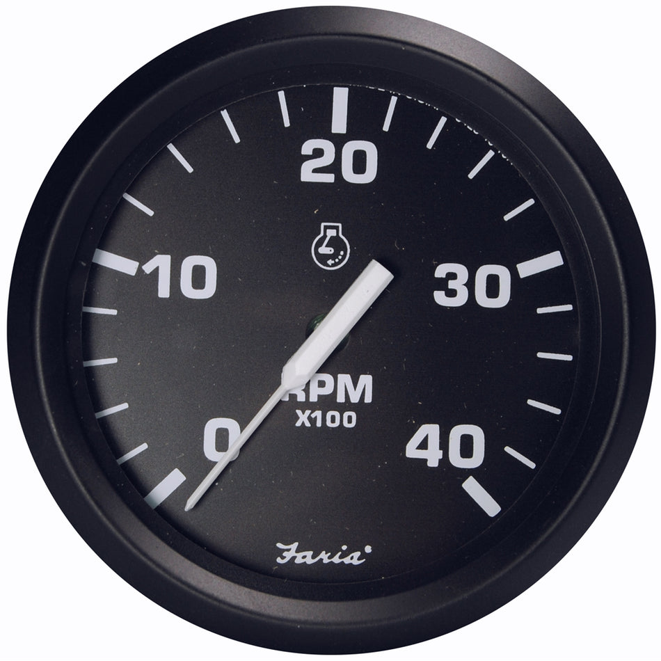 Faria Euro Black 4" Tachometer - 4000 RPM (Diesel - Magnetic Pick-Up) 32803 — Quality Boat Parts