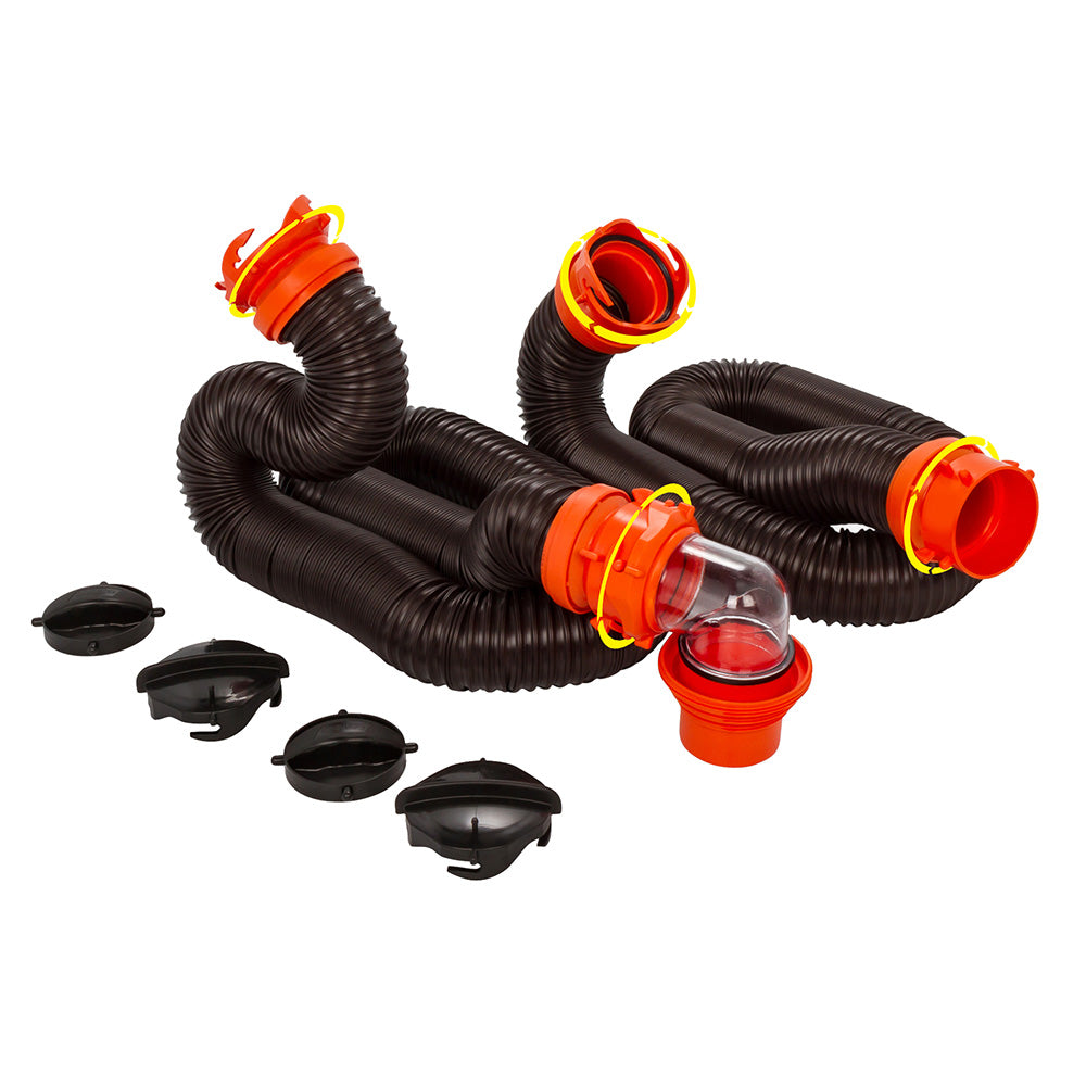 Camco RhinoFLEX 20' Sewer Hose Kit w/4 In 1 Elbow Caps 39741 — Quality Boat Parts