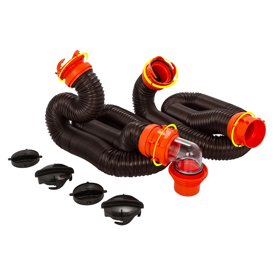 Camco RhinoFLEX 20' Sewer Hose Kit w/4 In 1 Elbow Caps 39741 — Quality Boat Parts