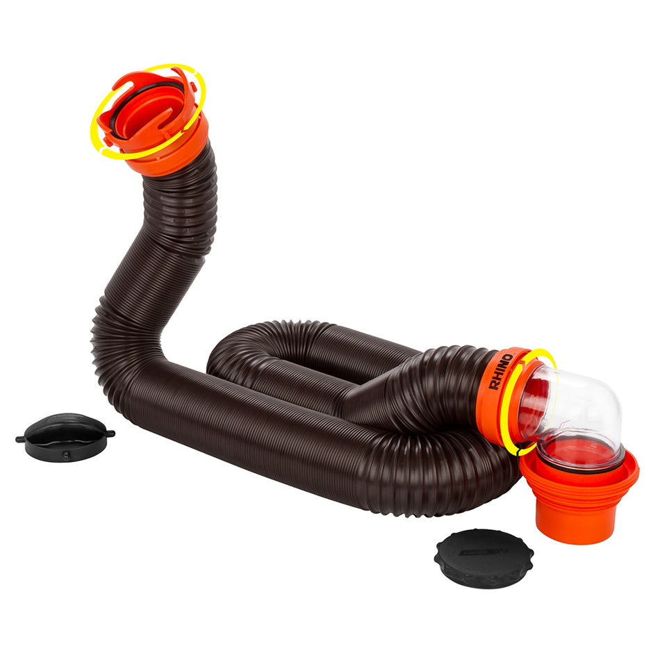 Camco RhinoFLEX 15' Sewer Hose Kit w/4 In 1 Elbow Caps 39761 — Quality Boat Parts