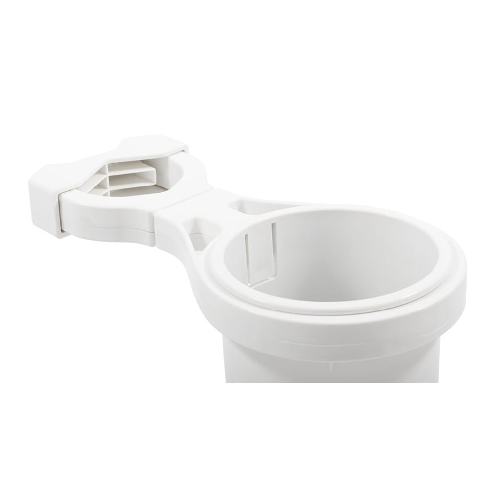 Camco Clamp-On Rail Mounted Cup Holder - Small for Up to 1-1/4" Rail - White 53086 — Quality Boat Parts