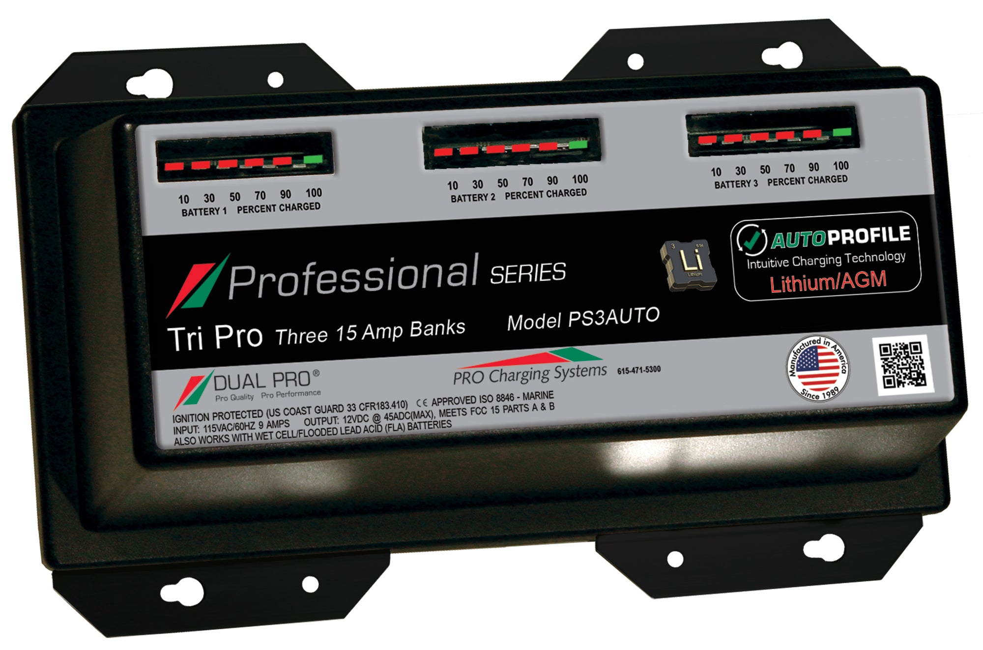 Dual Pro PS3AUTO Battery Charger, Auto Profile 3 Bank 45 Amps PS3AUTO — Quality Boat Parts