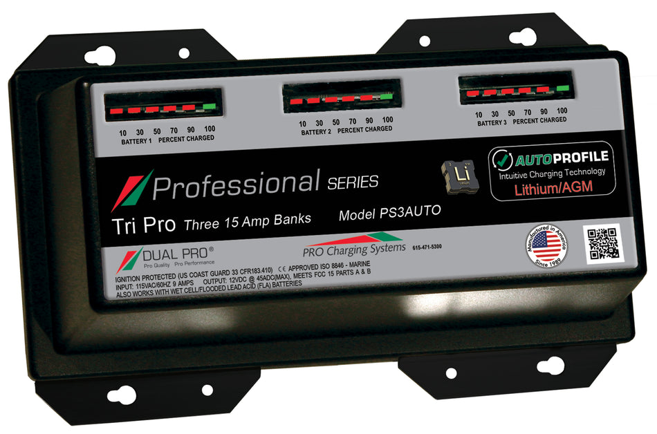 Dual Pro PS3AUTO Battery Charger, Auto Profile 3 Bank 45 Amps PS3AUTO — Quality Boat Parts