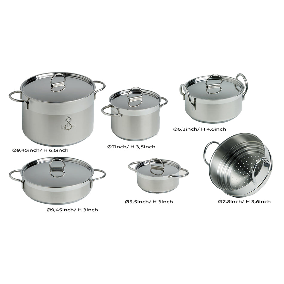 Marine Business Kitchen Cookware Pan Set Self-Containing - Stainless Steel - Set of 8 20001 — Quality Boat Parts