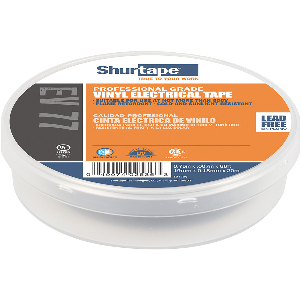 Shurtape EV 077B Professional Grade Black Electrical Tape f/Insulating & Splicing - 3/4" x 66' - 10-Pack 104706 — Quality Boat Parts