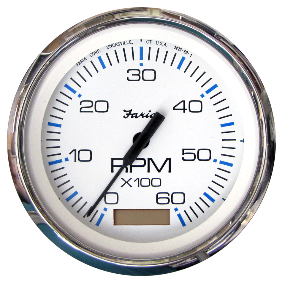 Faria Chesapeake White SS 4" Tachometer w/Hourmeter - 6000 RPM (Gas)(Inboard) 33832 — Quality Boat Parts