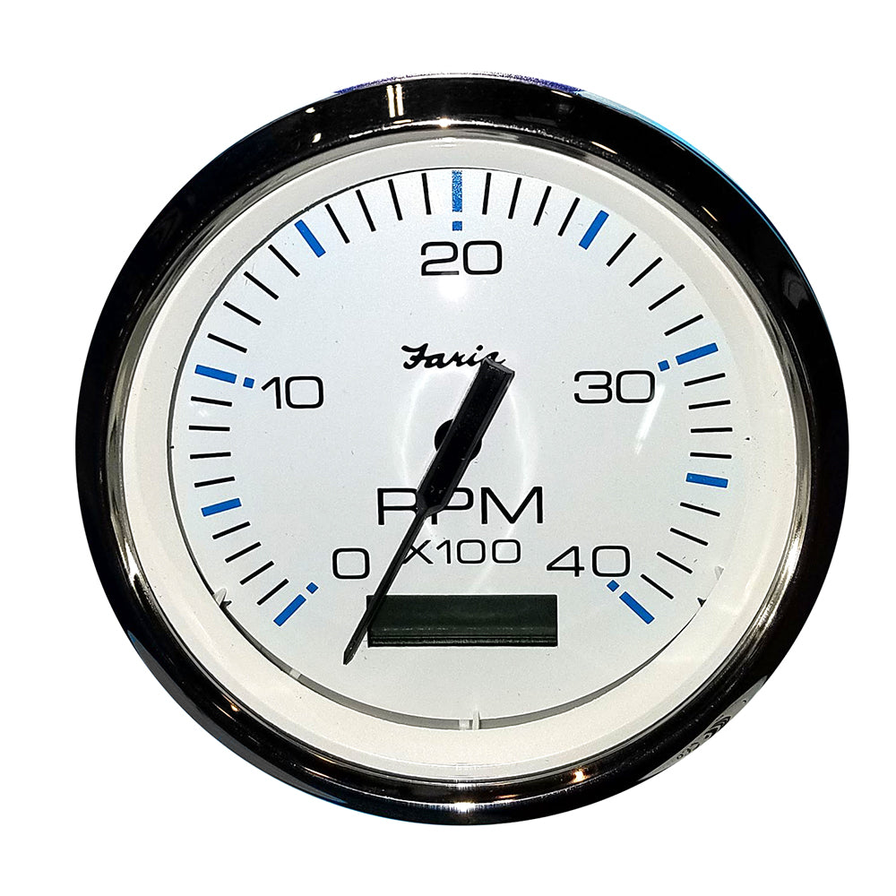Faria Chesapeake White SS 4" Tachometer w/Hourmeter (4000 RPM) (Diesel) (Mech. Takeoff & Var. Ratio Alt) 33834 — Quality Boat Parts