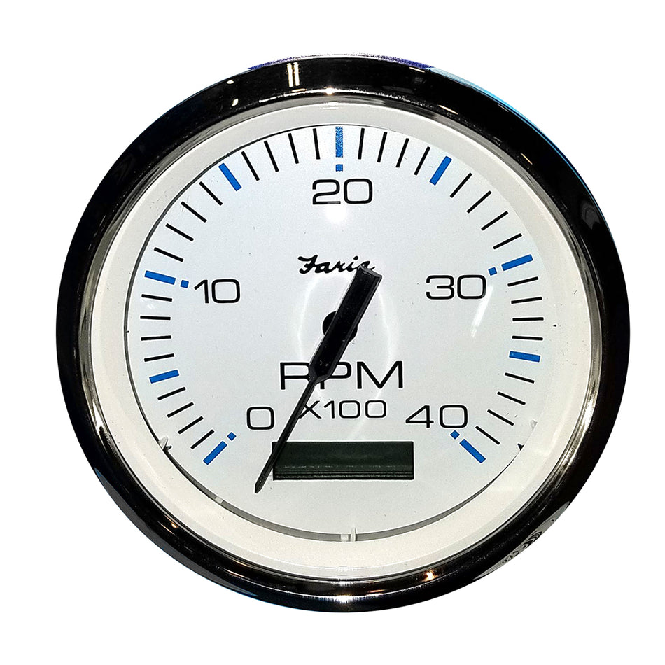 Faria Chesapeake White SS 4" Tachometer w/Hourmeter (4000 RPM) (Diesel) (Mech. Takeoff & Var. Ratio Alt) 33834 — Quality Boat Parts