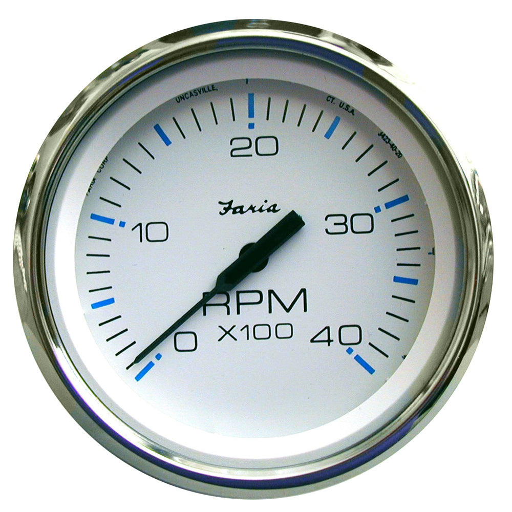 Faria Chesapeake White SS 4" Tachometer - 4000 RPM (Diesel)(Mechanical Takeoff & Var Ratio Alt) 33842 — Quality Boat Parts