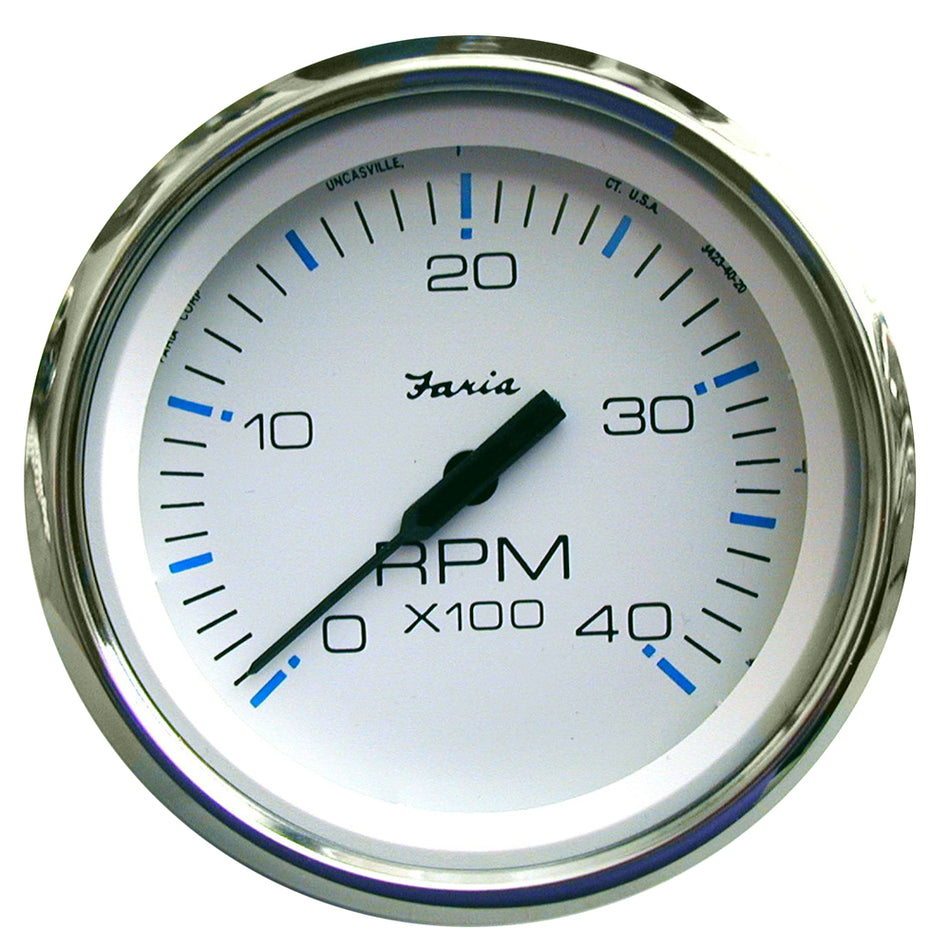 Faria Chesapeake White SS 4" Tachometer - 4000 RPM (Diesel)(Mechanical Takeoff & Var Ratio Alt) 33842 — Quality Boat Parts