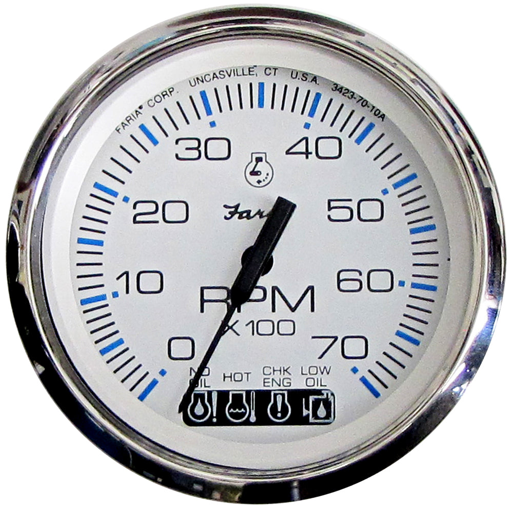 Faria Chesapeake White SS 4" Tachometer w/Systemcheck Indicator - 7000 RPM (Gas) (Johnson/Evinrude Outboard) 33850 — Quality Boat Parts