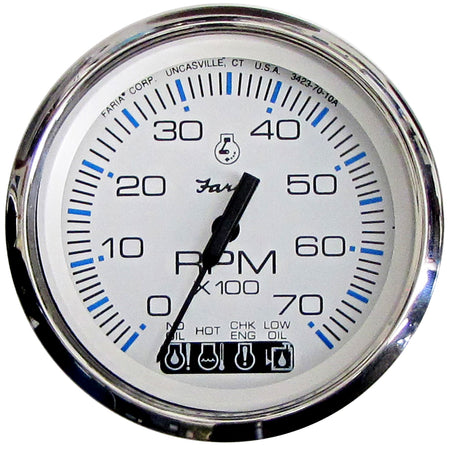 Faria Chesapeake White SS 4" Tachometer w/Systemcheck Indicator - 7000 RPM (Gas) (Johnson/Evinrude Outboard) 33850 — Quality Boat Parts