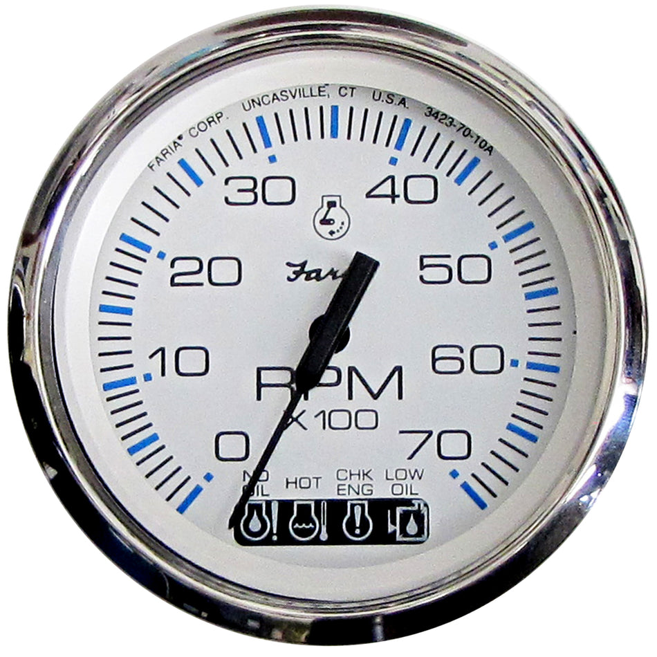 Faria Chesapeake White SS 4" Tachometer w/Systemcheck Indicator - 7000 RPM (Gas) (Johnson/Evinrude Outboard) 33850 — Quality Boat Parts