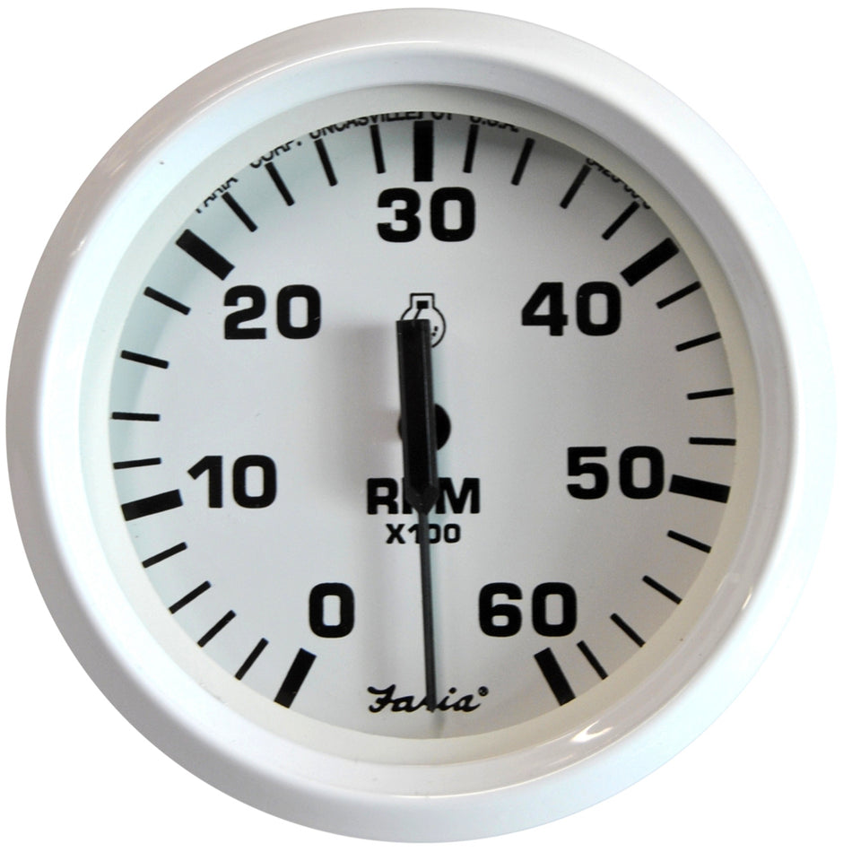 Faria Dress White 4" Tachometer - 6000 RPM (Gas) (Inboard & I/O) 33103 — Quality Boat Parts