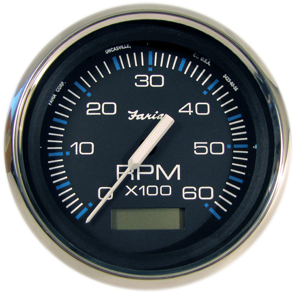 Faria Chesapeake Black 4" Tachometer w/Hourmeter - 6000 RPM (Gas) (Inboard) 33732 — Quality Boat Parts
