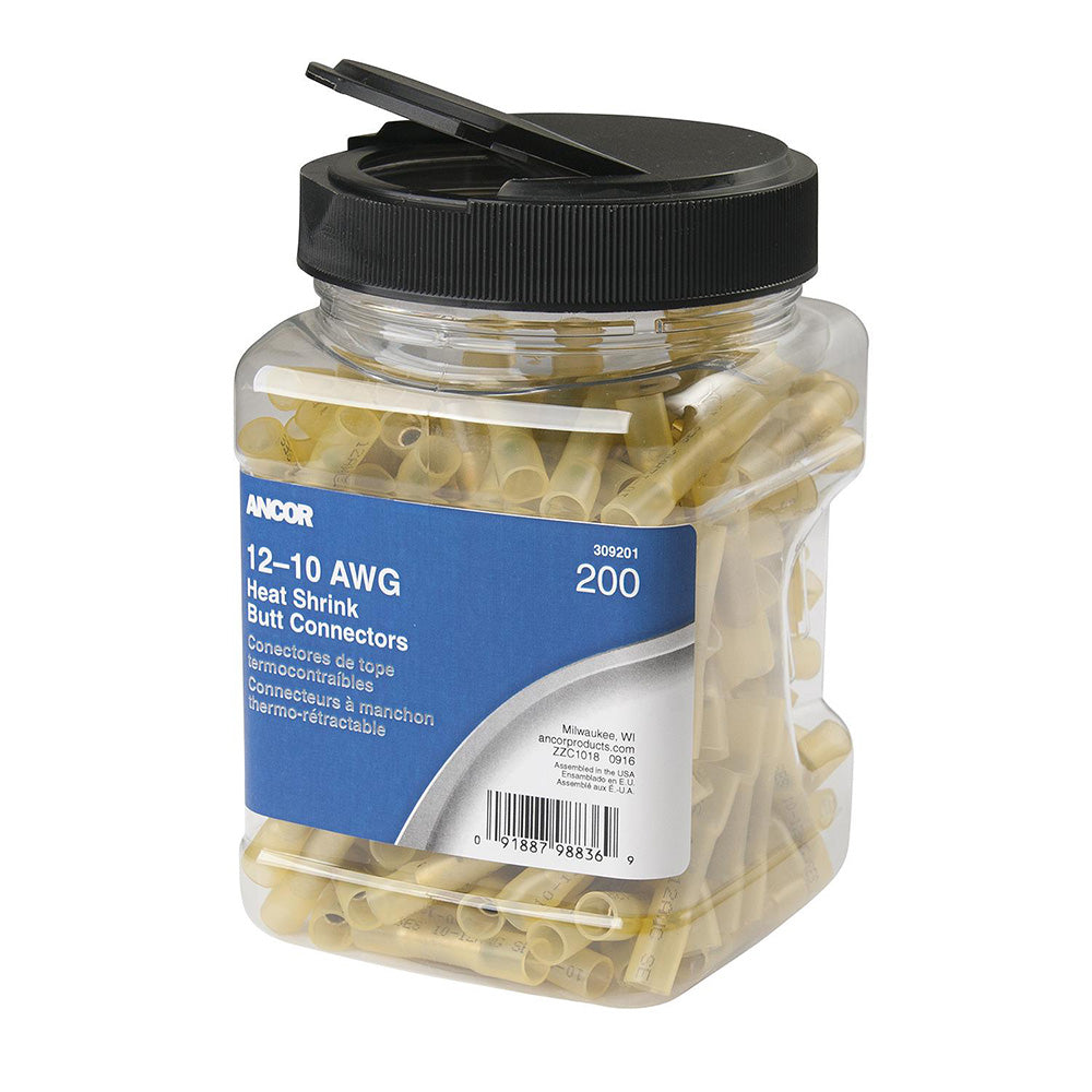 Ancor 12-10 Butt Connector Heat Shrink Yellow 200 Pack Jar 309201 — Quality Boat Parts