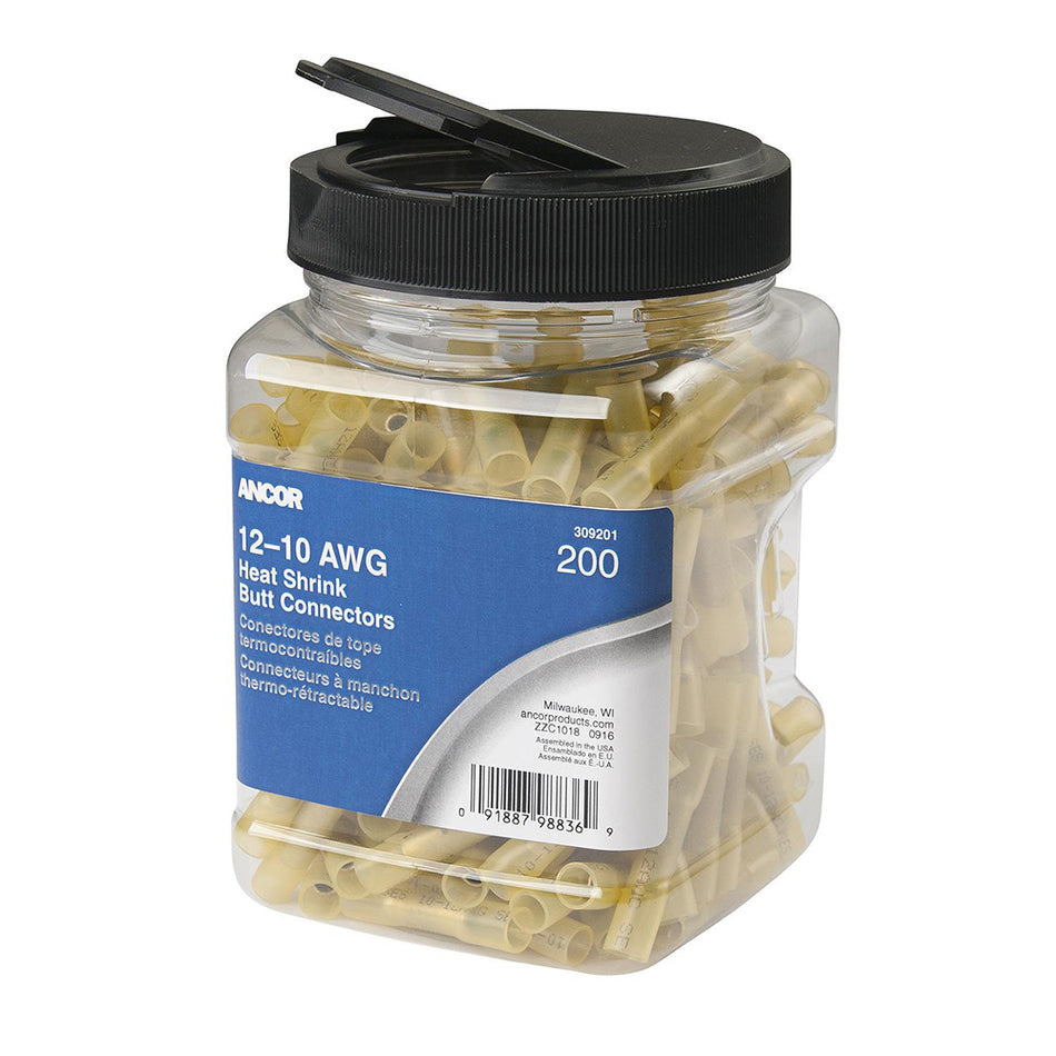 Ancor 12-10 Butt Connector Heat Shrink Yellow 200 Pack Jar 309201 — Quality Boat Parts