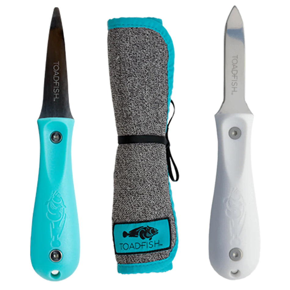 Toadfish Shucker's Bundle - Put 'Em Back Oyster Knife, Professional Oyster Knife & Cut-Proof Shucking Cloth 1014 — Quality Boat Parts