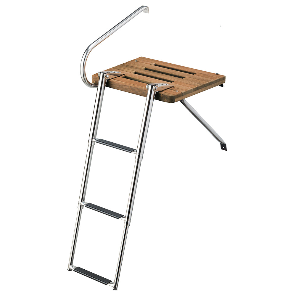 Whitecap Teak Swim Platform w/3-Step Telescoping Ladder f/Boats w/Outboard Motors 68902 — Quality Boat Parts