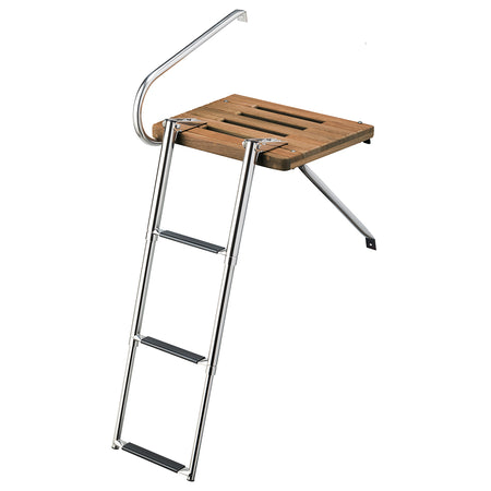 Whitecap Teak Swim Platform w/3-Step Telescoping Ladder f/Boats w/Outboard Motors 68902 — Quality Boat Parts