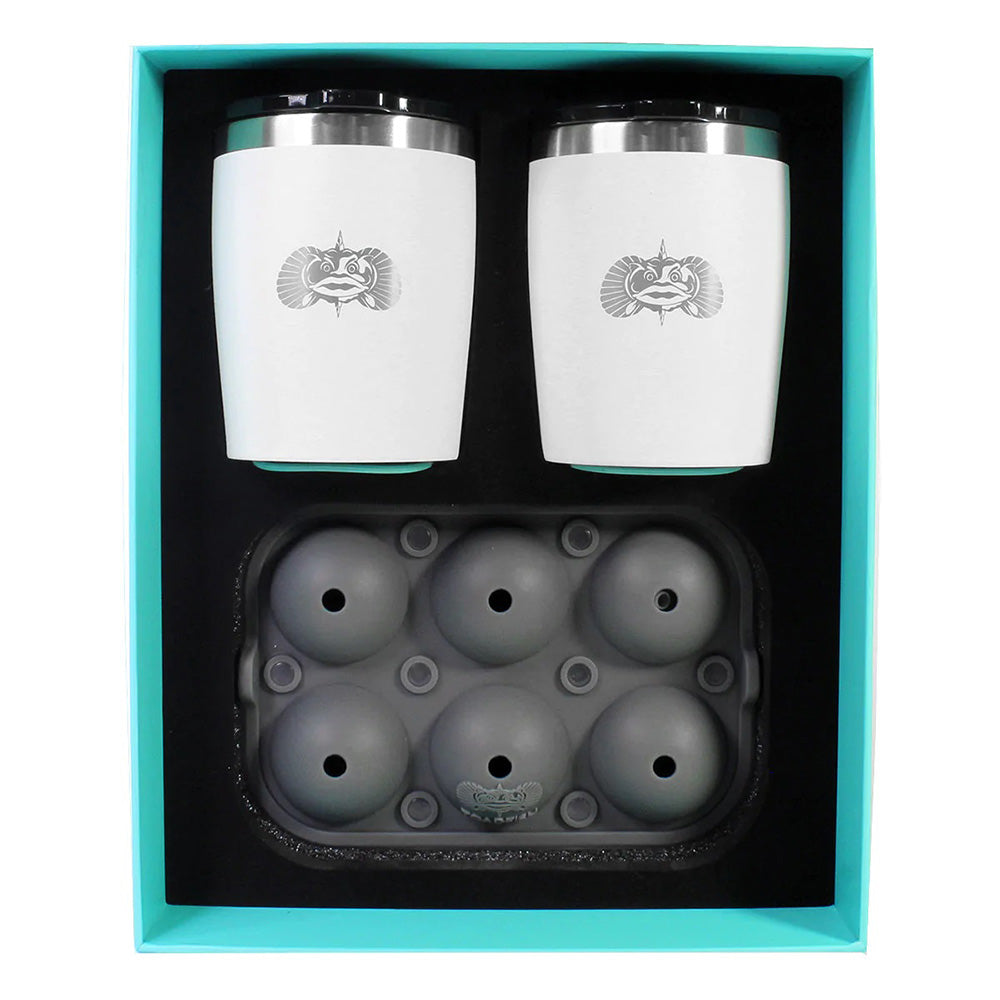 Toadfish Non-Tipping 10oz White Rocks Tumblers w/Ice Ball Tray - 2 Tumblers 1119 — Quality Boat Parts