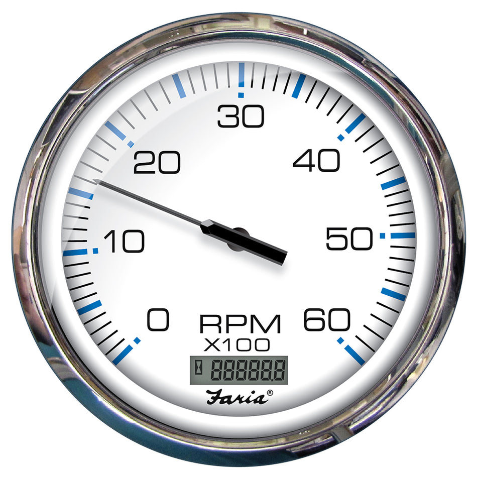Faria Chesapeake White SS 5" Tachometer w/Digital Hourmeter - 6000 RPM (Gas) (Inboard) 33863 — Quality Boat Parts