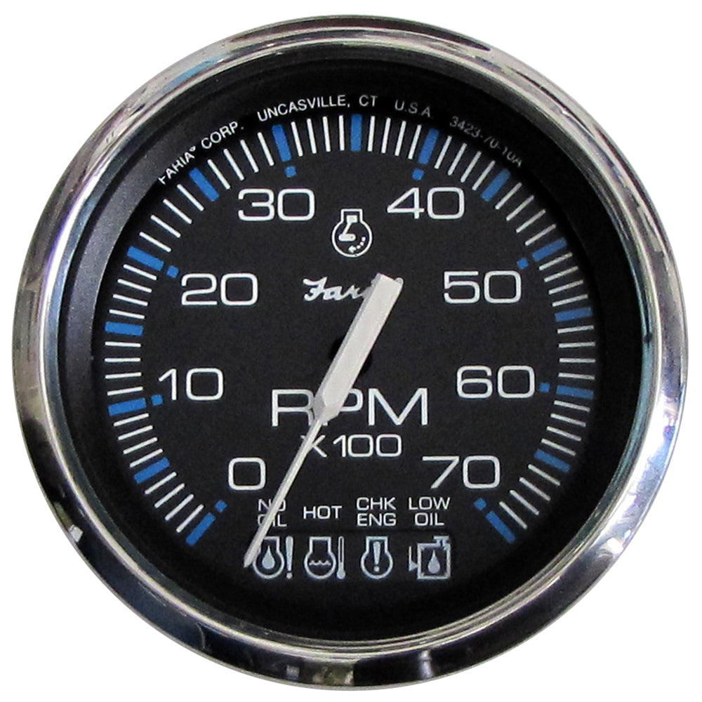 Faria Chesapeake Black SS 4" Tachometer w/Systemcheck Indicator - 7000 RPM (Gas) f/ Johnson / Evinrude Outboard 33750 — Quality Boat Parts