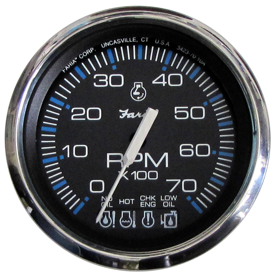 Faria Chesapeake Black SS 4" Tachometer w/Systemcheck Indicator - 7000 RPM (Gas) f/ Johnson / Evinrude Outboard 33750 — Quality Boat Parts