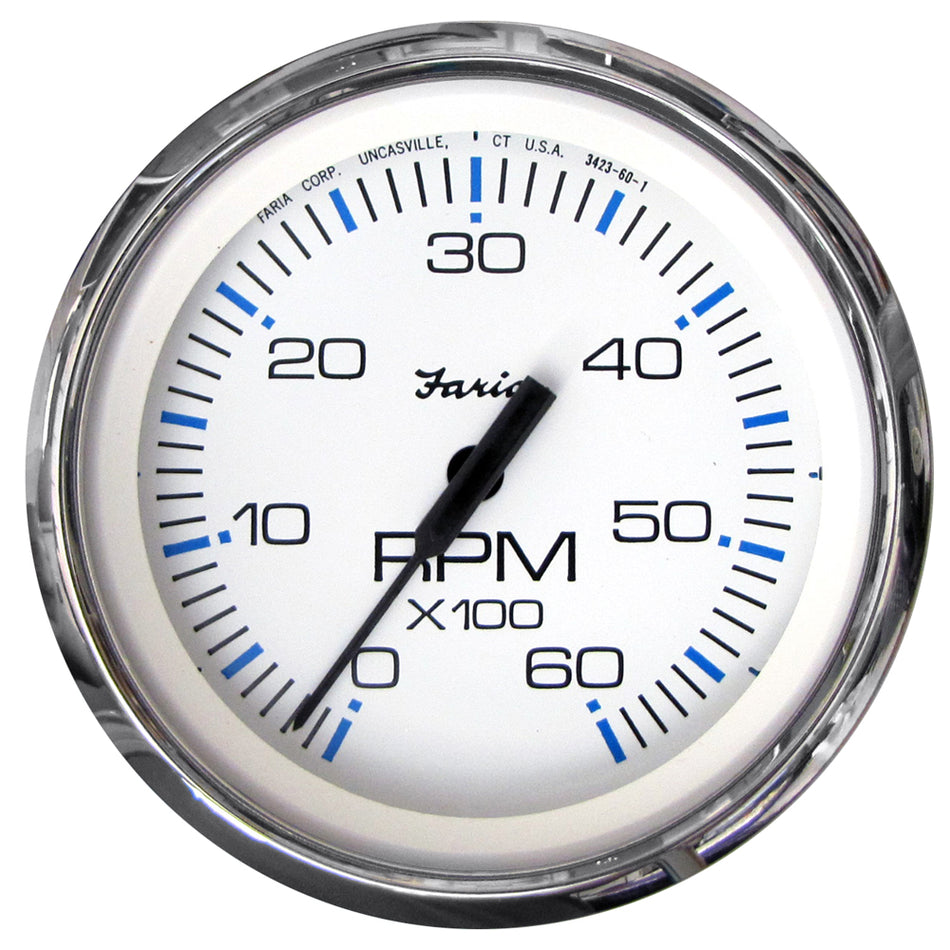 Faria Chesapeake White SS 4" Tachometer - 6000 RPM (Gas) (Inboard & I/O) 33807 — Quality Boat Parts
