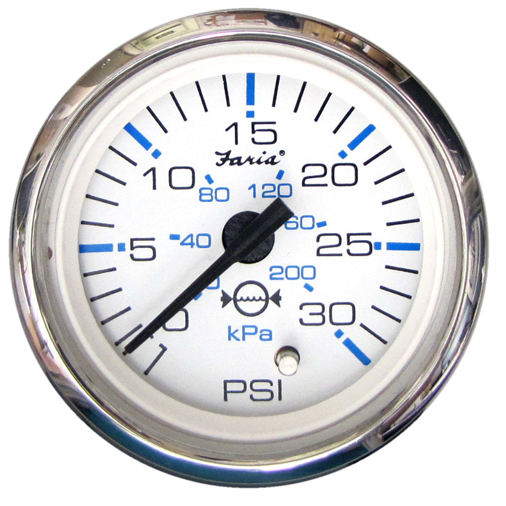Faria Chesapeake White SS 2" Water Pressure Gauge (30 PSI) 13812 — Quality Boat Parts