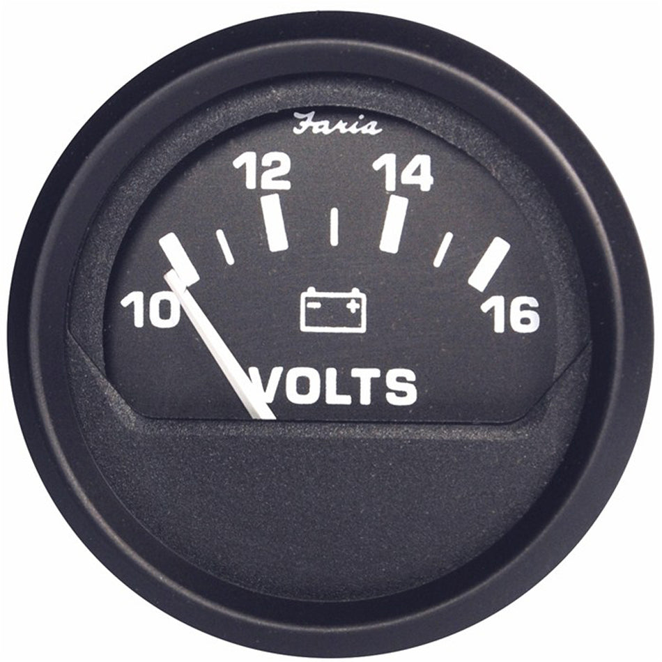 Faria Euro Black 2" Voltmeter (10-16 V) 12821 — Quality Boat Parts