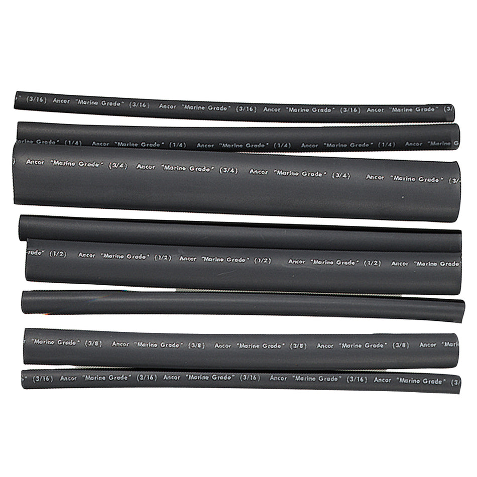 Ancor Adhesive Lined Heat Shrink Tubing - Assorted 8-Pack, 6", 20-2/0 AWG, Black 301506 — Quality Boat Parts