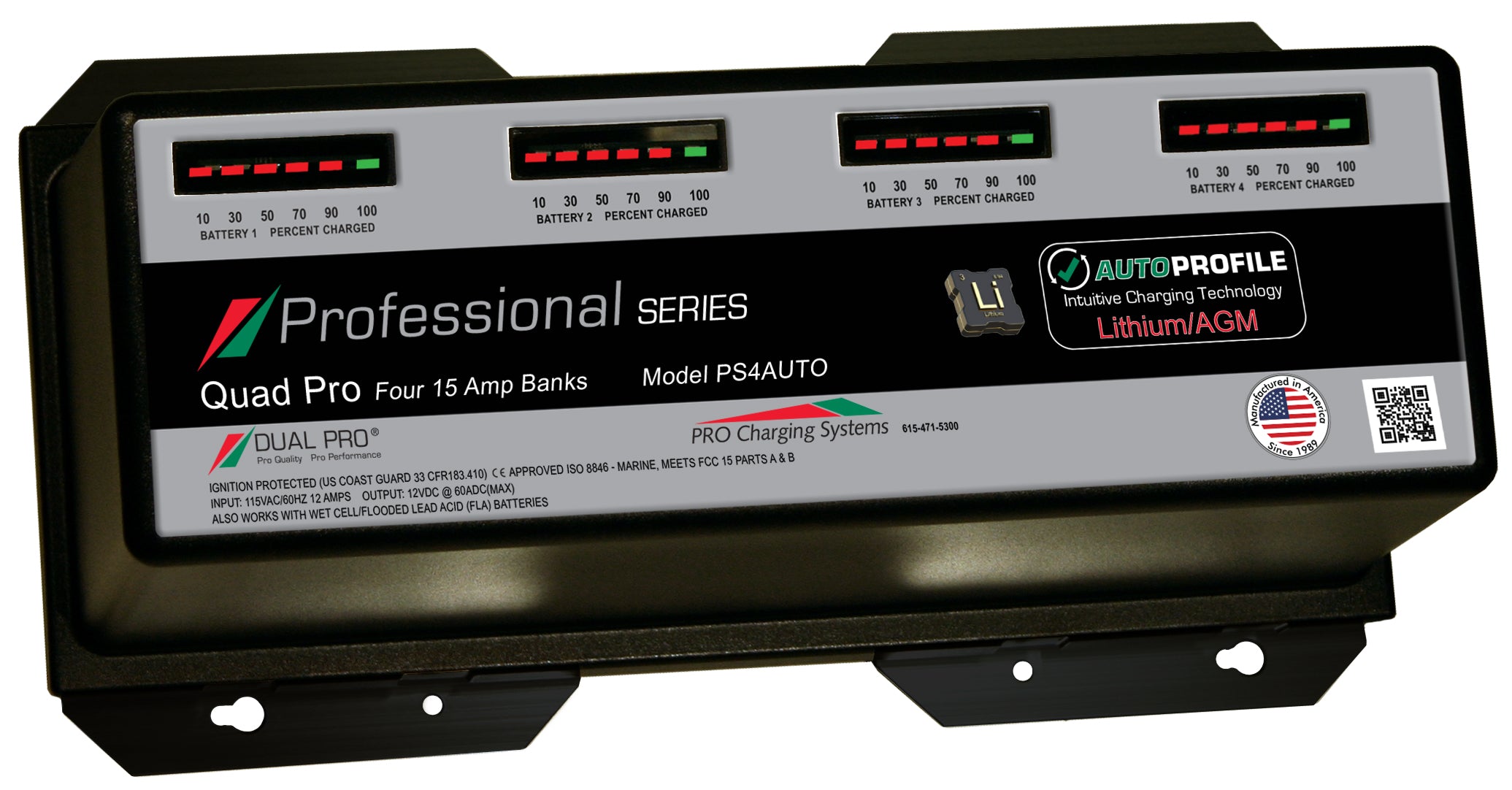 Dual Pro PS4AUTO Battery Charger, Auto Profille 4 Bank 60 Amps PS4AUTO — Quality Boat Parts